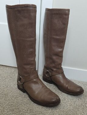 Frye Grey Brown Leather Philip Harness Boots - Discontinued Rare